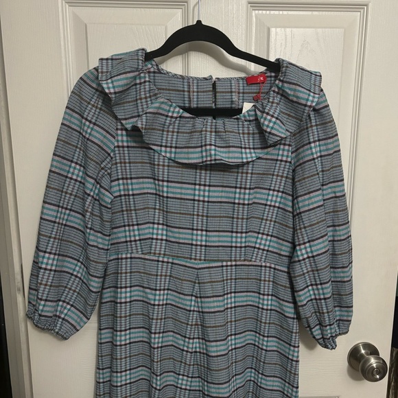 NEW Kitri | Sydney Check Frill Dress Plaid Ruffle‎ Women's Blue Grey Sz US 6 - Picture 5 of 11